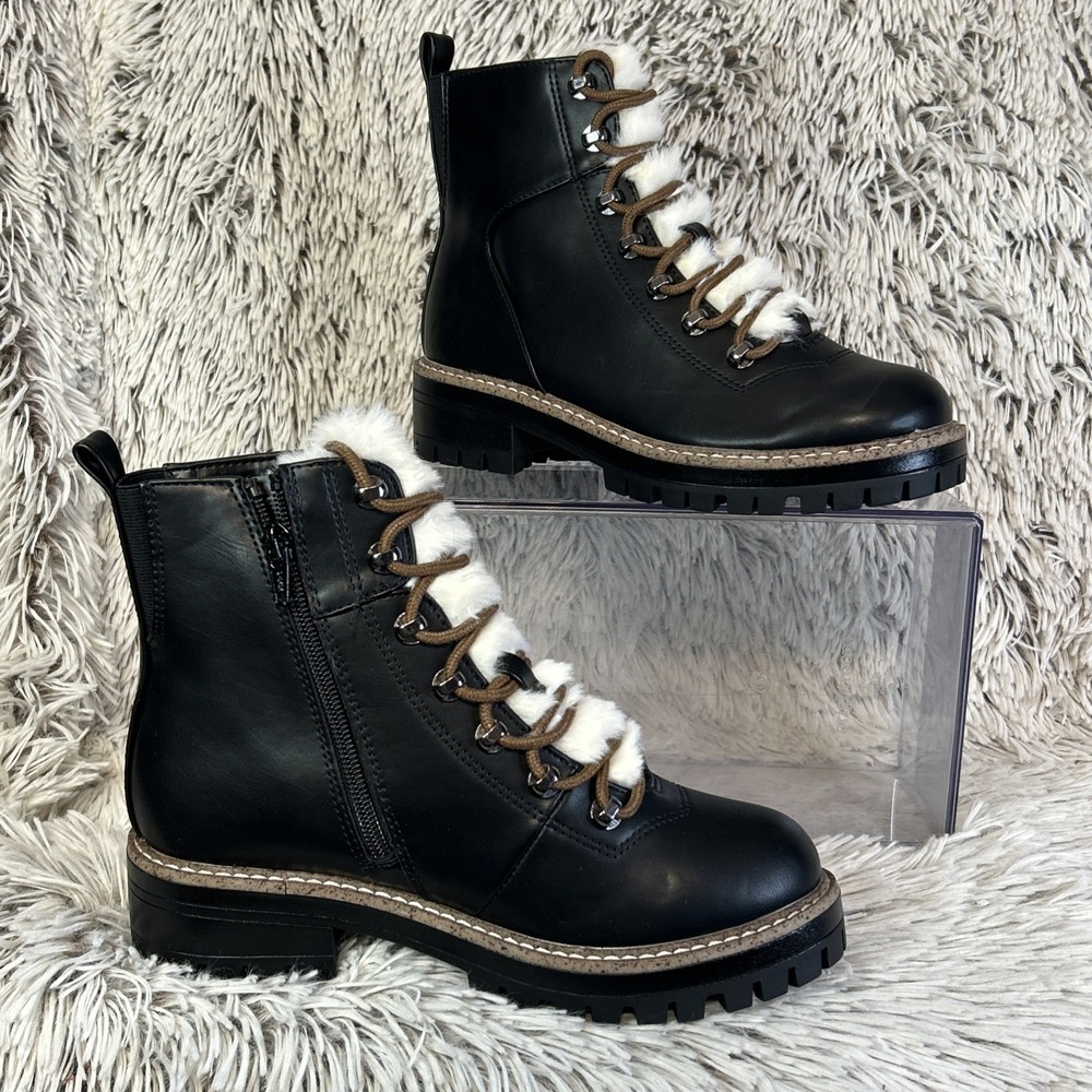 A New Day Black Ankle Boots with White Fur Detail *Runs 1/2 size big! - Picture 2 of 11